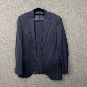 Awearness Kenneth Cole Mens Slim Fit 2 Piece Suit Blue Textured Blazer Pants